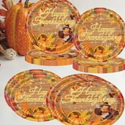 kcavykas 20 Pack Thanksgiving Paper Plates Autumn Pumpkin Turkey Design Disposable Dinnerware for Holiday Dinner Party Supplies and Fall Table Decorations