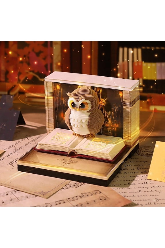 2026 Weekly Calendar Paper Carving Desk Decor Creative Memo Book Unique 3D Stationery Gift Owl and Eagle Design Calendar Home or Office Decoration Christmas Gift
