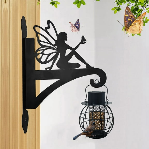kcavykas Bird Feeder with Iron Hook Decorative Hanging Bird Feeder with Butterfly Fairy Design Outdoor Garden Wall Mounted Bird Feeder
