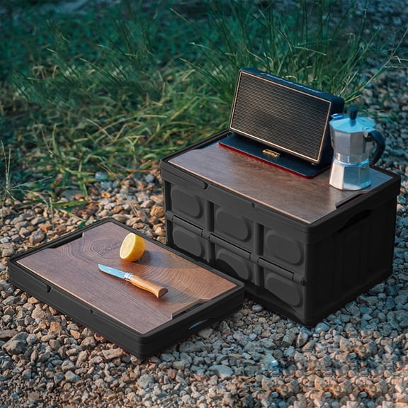 kcavykas Storage Box Outdoor Portable Foldable with Handle and Removable Lid for Camping Picnic Car Trunk Home Organizer Storage Containers Toy Storage Black