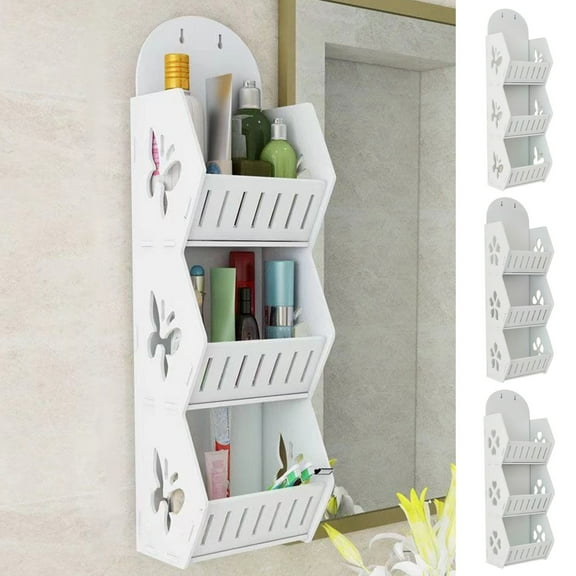 kcavykas Three Tier Wall Mounted Storage Rack Multipurpose Organizer for Bathroom Kitchen Bedroom or Laundry Room Non-Drilling Space Saving Wall Cabinet Shelf