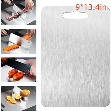 kcavykas Titanium Cutting Board, Stainless Steel Cutting Board for Kitchen 304 Chopping Board Food-Grade for Meat Fruit Vegetables Dishwasher Safe Can Be Hung(9*13.4in)