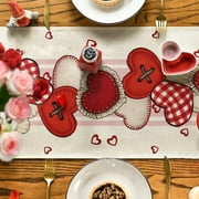 kcavykas Valentines Day Gifts Decor Valentine's Day Table Runner Kitchen Dining Table Decoration For Indoor Home Party Valentine's Day Rectangle Tablecloth Heart Fabric Table Cloth Washable