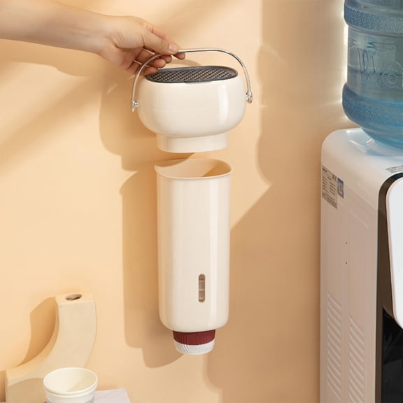 kcavykas Wall Mounted Paper Cup Dispenser with Lid No Drill Plastic Cup Holder for Kitchen Bathroom Office Disposable Cup Storage Organization Helper Yellow