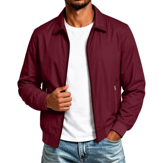 kcavykas Winter Jacket Regular Fit Casual Jacket Stand Collar Long Sleeve Solid Color with Zip up Basic Everyday Outerwear Top for Going out (Red XXXL)