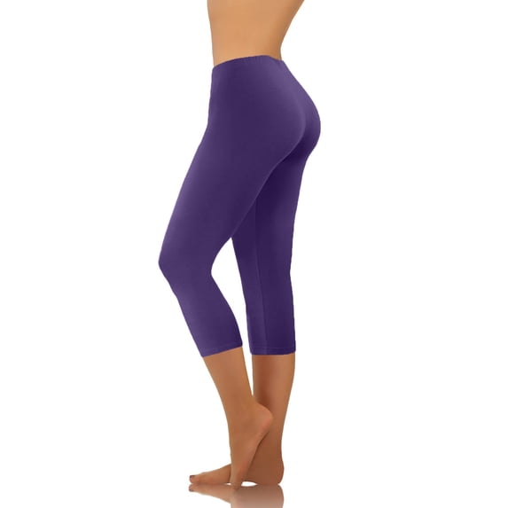 kcavykas Women Capris High Waisted Slim Fit Solid Color Capri Length Tapered Elastic Waist Stretchy Comfortable Pants for Gym Workout (Purple L)