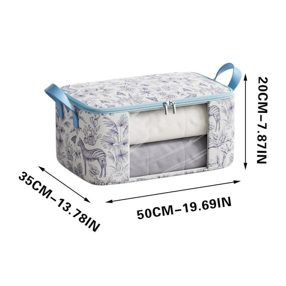 kchsji Clothes Storage Bag with Window, Large Capacity Wardrobe Organizer with Double Zipper, Foldable Storage Box for Quilts Blankets, Portable Travel Storage Bag for Moving Dorm Under Bed