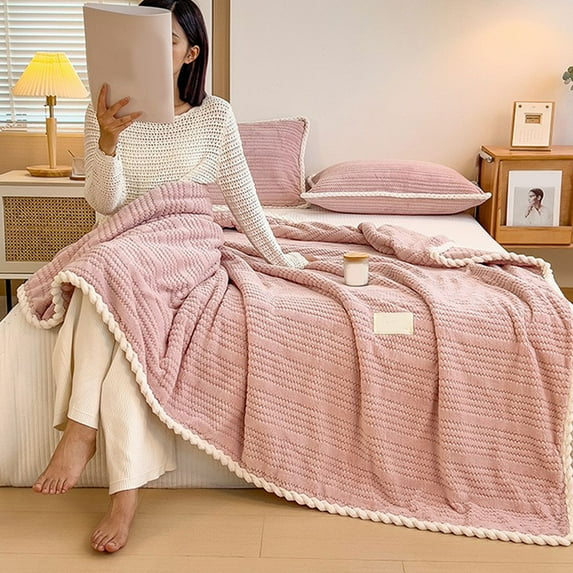 kchsji Fleece Blanket, Ultra Soft Extra Thick Double Layer Blanket, Cozy Warm Lightweight Throw Blanket for Bed Couch Sofa, All Season Flannel Blanket for Nap Office Travel and Home Decor