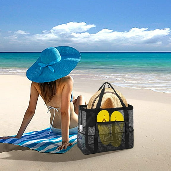 kchsji Mesh Storage Bag, Transparent Large Capacity Beach Bag for Toys Swimsuits, Breathable Organizer with Zipper, Multi-Purpose Carryall for Travel Pool Day Outdoor Activities