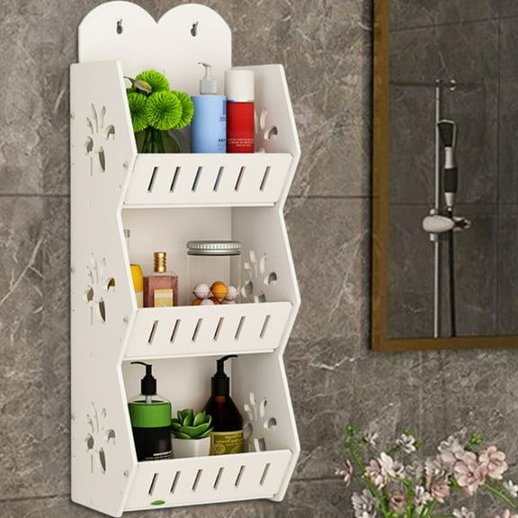 kchsji Wall Mounted Storage Rack, 3-Tier Waterproof Hanging Shelves Organizer, Adhesive Bathroom Shower Shelf for Toiletries, Space Saving for Bathroom Laundry Room Kitchen