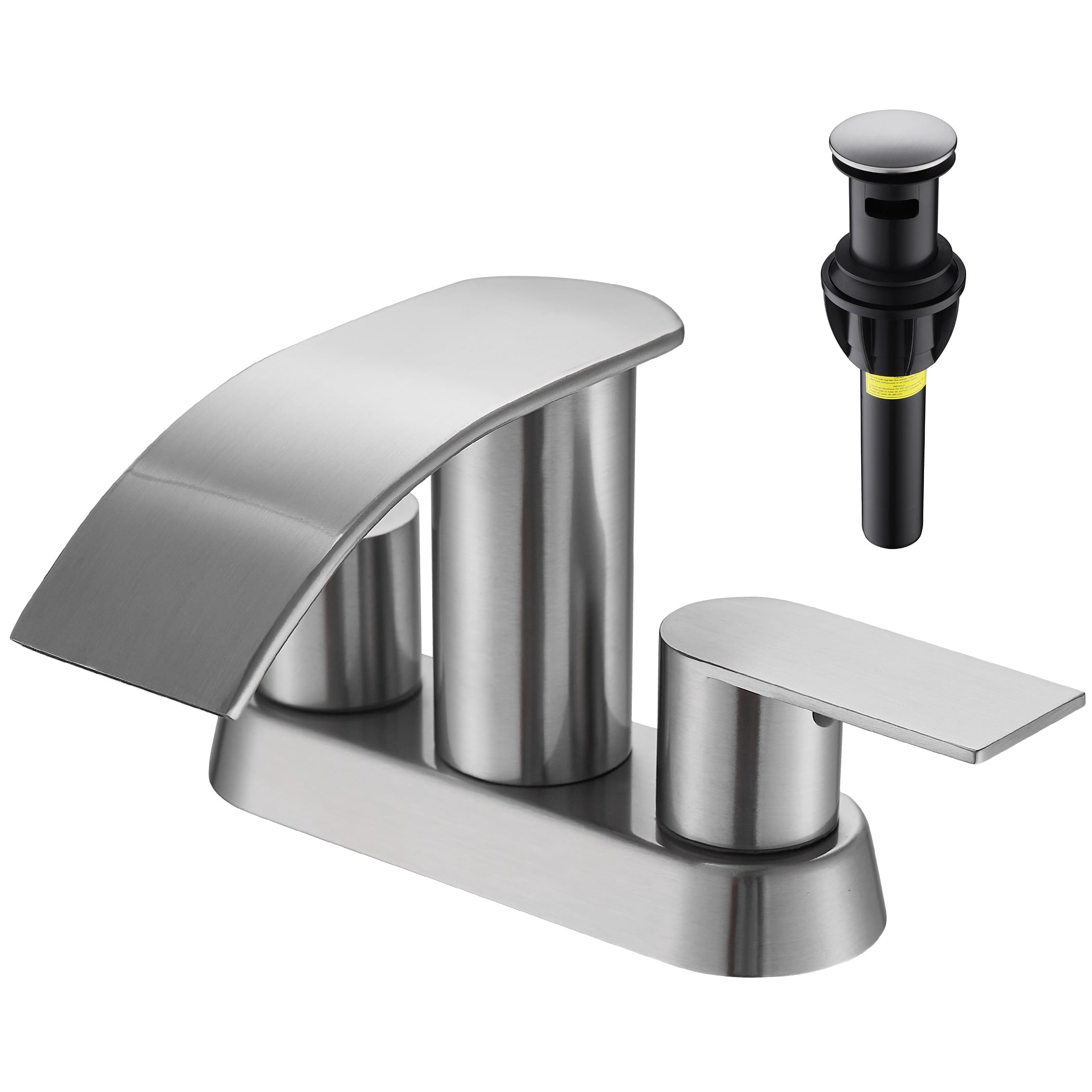 Widespread Bathroom Faucet - Two Handle 3 Hole Waterfall Sink Faucet With Drain, Brushed Nickel, Lead-Free