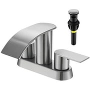 kede Waterfall Bathroom Faucet Lavatory 2 Handle 3 Hole 4 Inch Bathroom Sink Faucet Washbasin Faucet with Deck and Pop-up Drain Brushed Nickel Centerset Bathroom Faucet