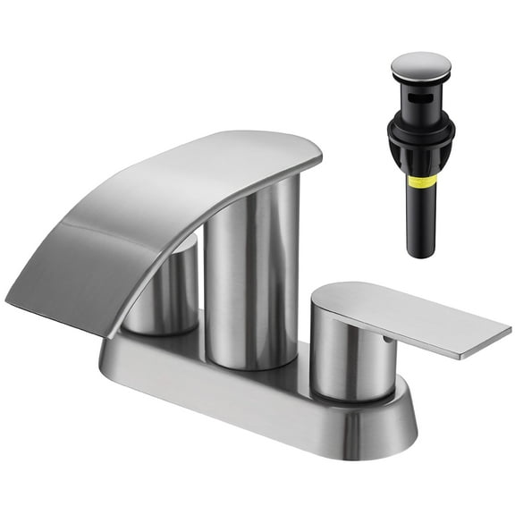 kede Waterfall Bathroom Faucet Lavatory 2 Handle 3 Hole 4 Inch Bathroom Sink Faucet Washbasin Faucet with Deck and Pop-up Drain Brushed Nickel Centerset Bathroom Faucet