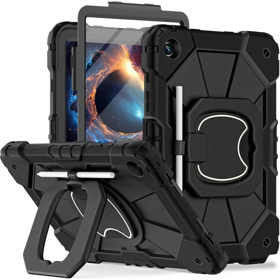 kedelux Case for Samsung Galaxy Tab A9 Plus with 360 Stand, Handle, Shoulder, Pen Holder, Black