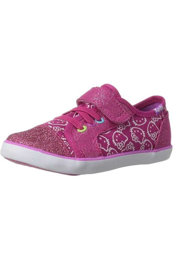 Kid Hello Kitty Rally Magenta Multi Glitter Elastic Lace Strap Low Profile Sneakers