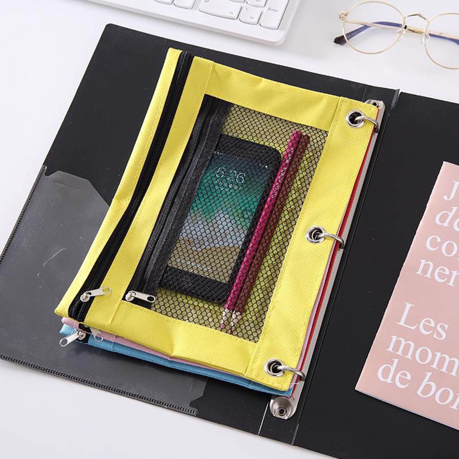 Pencil Pouch For 3 Ring Binder Mesh Zipper Pencil Case With 2 - View #5
