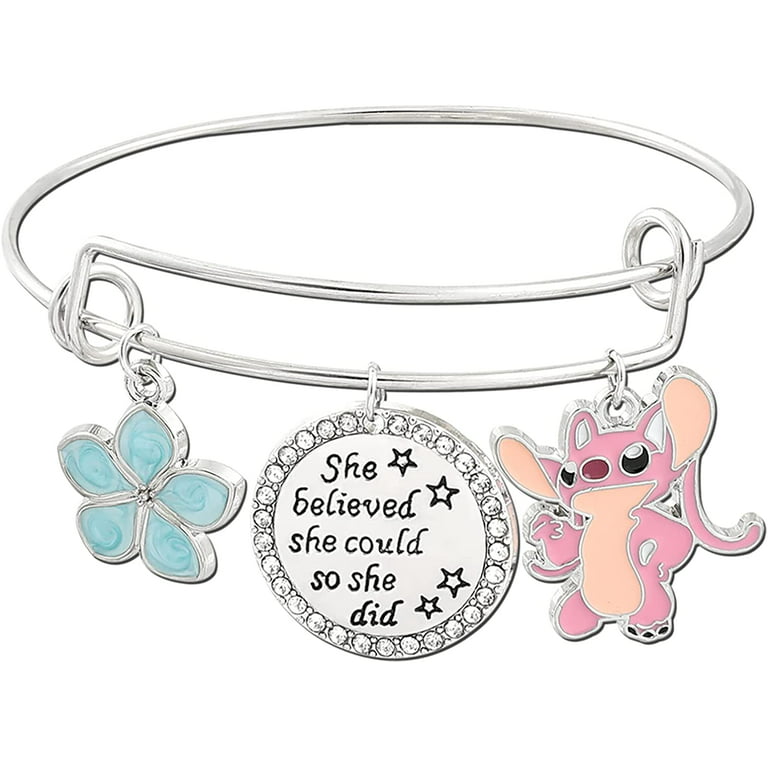 Disney Animated Film Lilo & Stitch Bracelet Cute Pink Stitch Enamel Pendant  Bangle Bracelet for Girl Jewelry Accessories Gifts