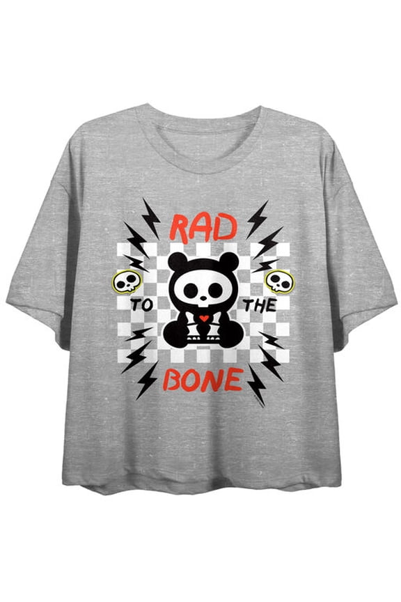 kelanimals Rad To The Bone Women's Athletic Heather Crew Neck Short Sleeve Crop Top-Large