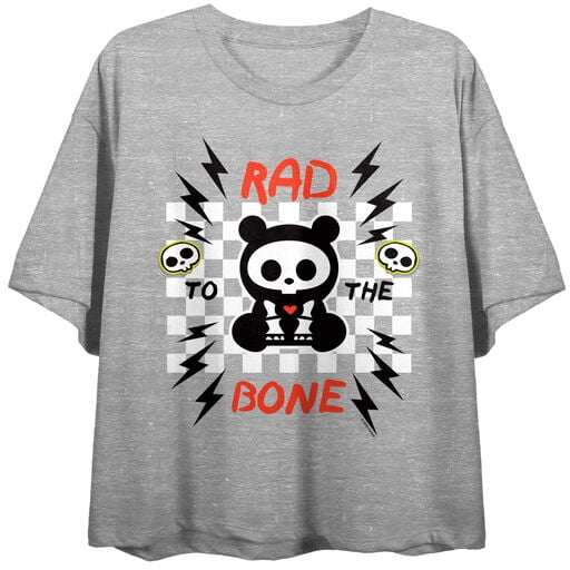 kelanimals Rad To The Bone Women's Athletic Heather Crew Neck Short Sleeve Crop Top-XS