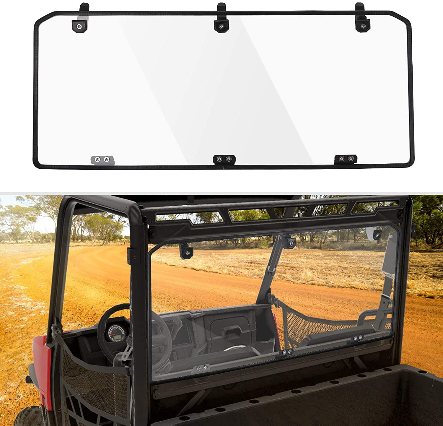 kemimoto UTV Rear Windshield Compatible with Polaris Ranger Midsize 500 /570 /570 Crew / EV 2017-2023