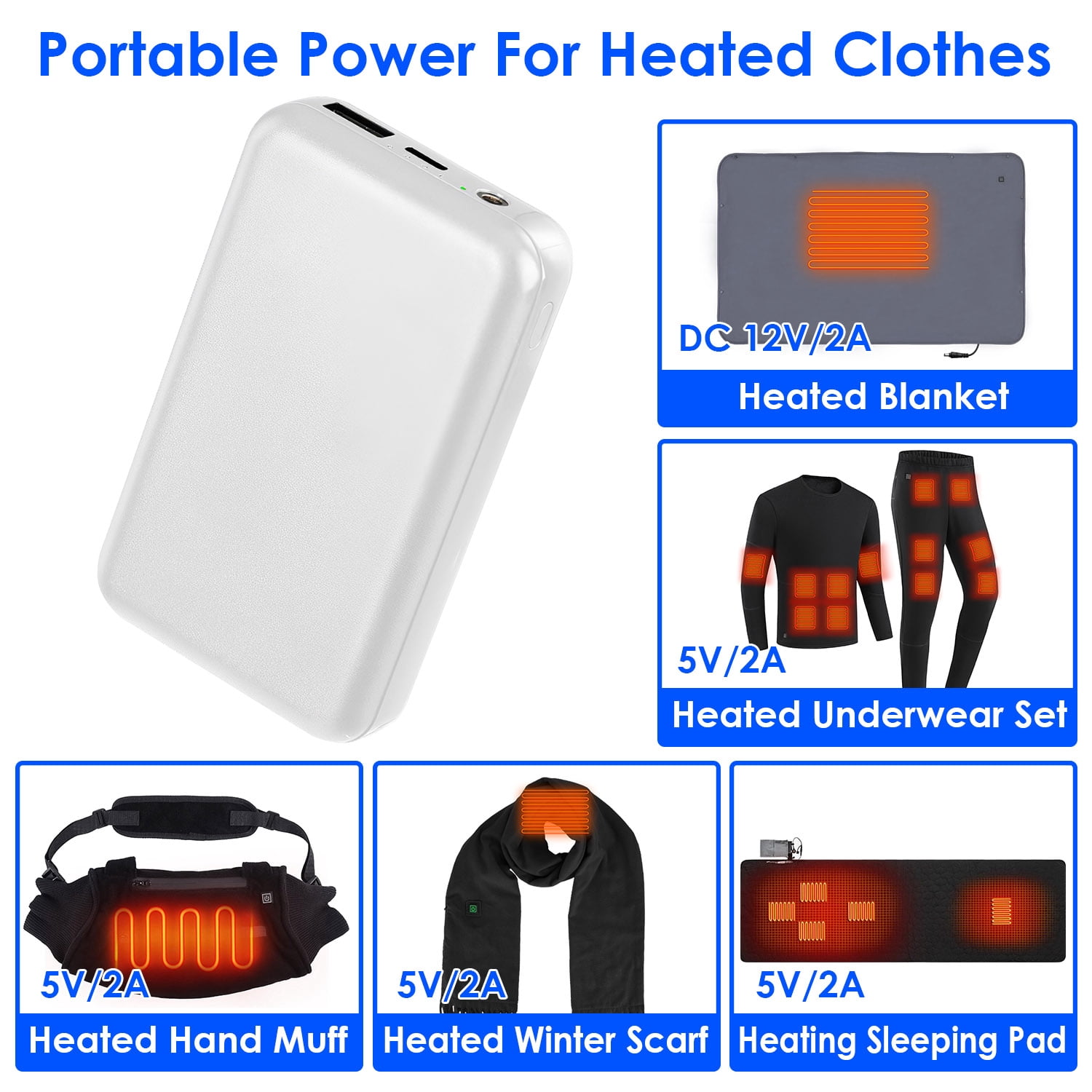 (Huayusheng)--1Pc 10000mAh Portable Charger Battery Pack For Heated Blanket Vest Jacket Power Bank With Type C USB Cable Fit For IOSPhone 14 Android And More.-**--（jk'.;[ ）