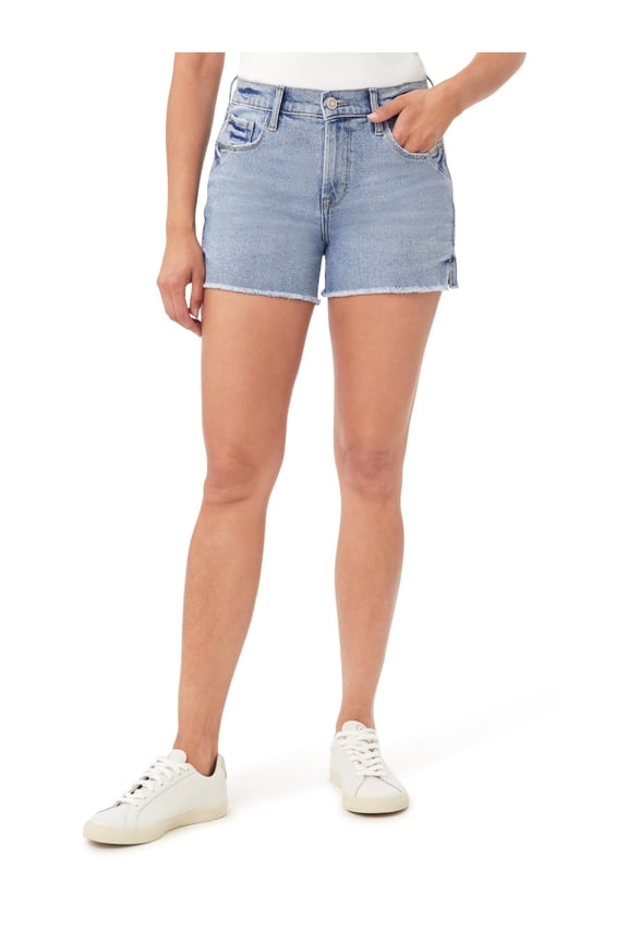 Jeans for Women Ladies Mid Rise Side Rivet Detail Frayed Hem Shorts, Marina, 8
