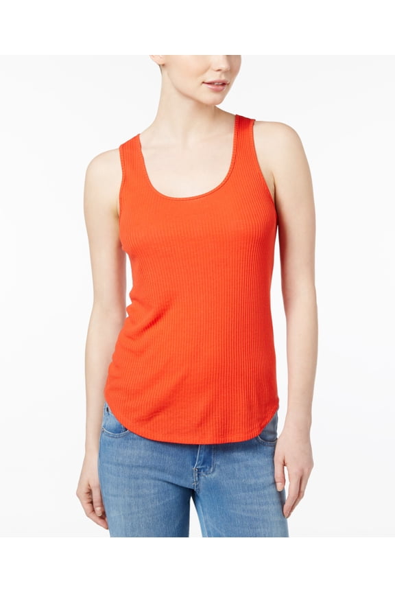 Ribbed Scoop Neck Tank Top Womens L Orange shirt MSRP $51