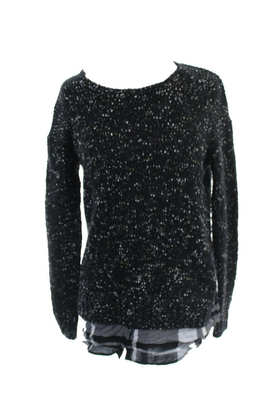 black long-sleeve nep-knit layered-look sweater xs