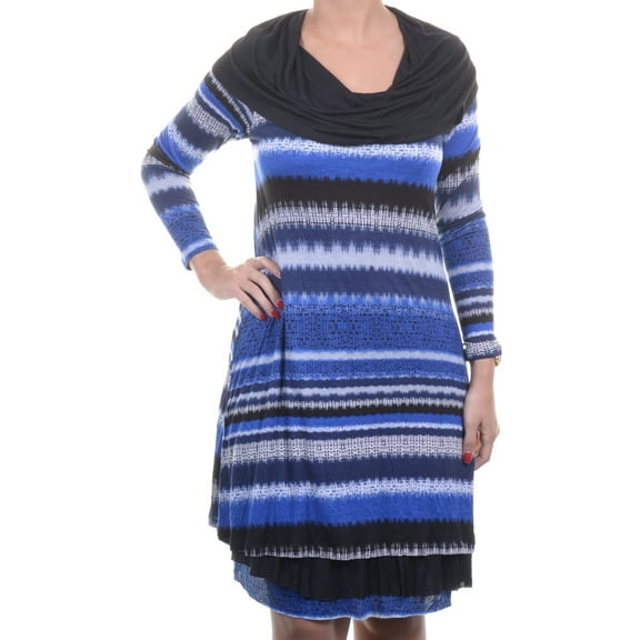 kensie blue striped cowl-neck sheath dress m