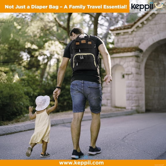 keppii essential ™ 3-in-1 Diaper Backpack – Waterproof, USB Port, 16 Pockets & Changing Station | CPC Certified (Black)
