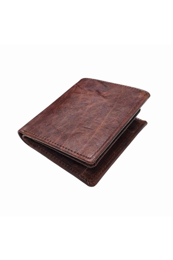 -Men’s Genuine Leather Bifold Wallet – Classic Brown Slim Design with Multiple Card Slots and Cash Compartment