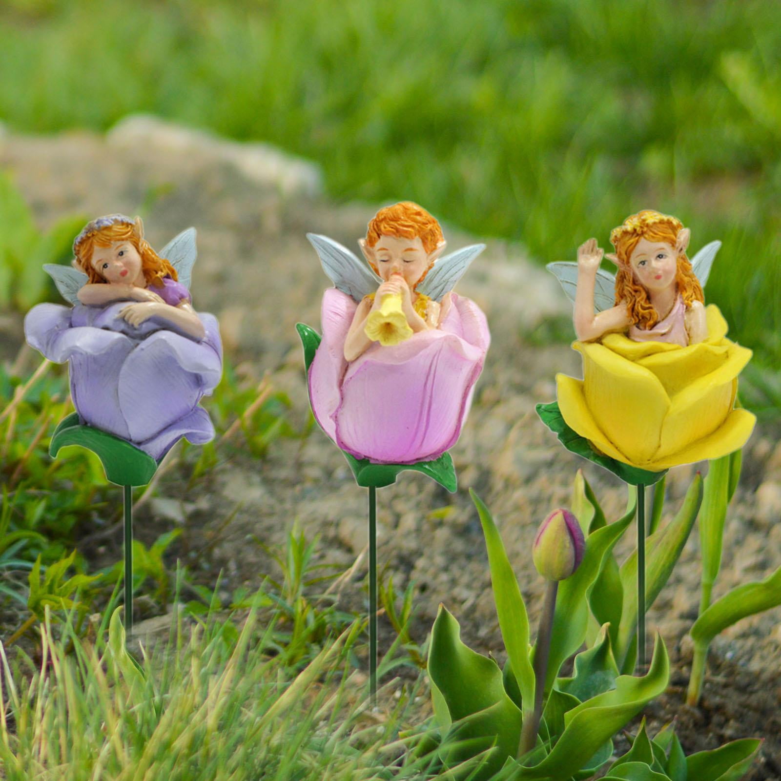 kesoto 3Pcs Garden Stakes Decorative Angel, Miniature Resin Statue ...