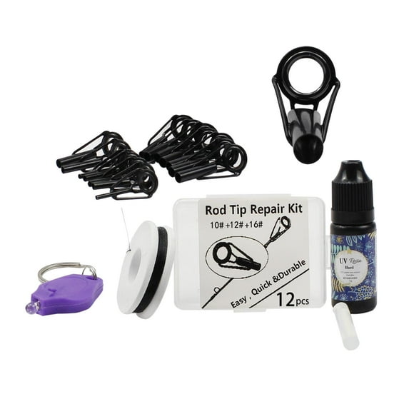 kesoto Fishing Rod Tip Repair Kit Complete for Fishing Pole Tip Replacement with Top Guides, Epoxy Resin, Black Thread for Men Wo