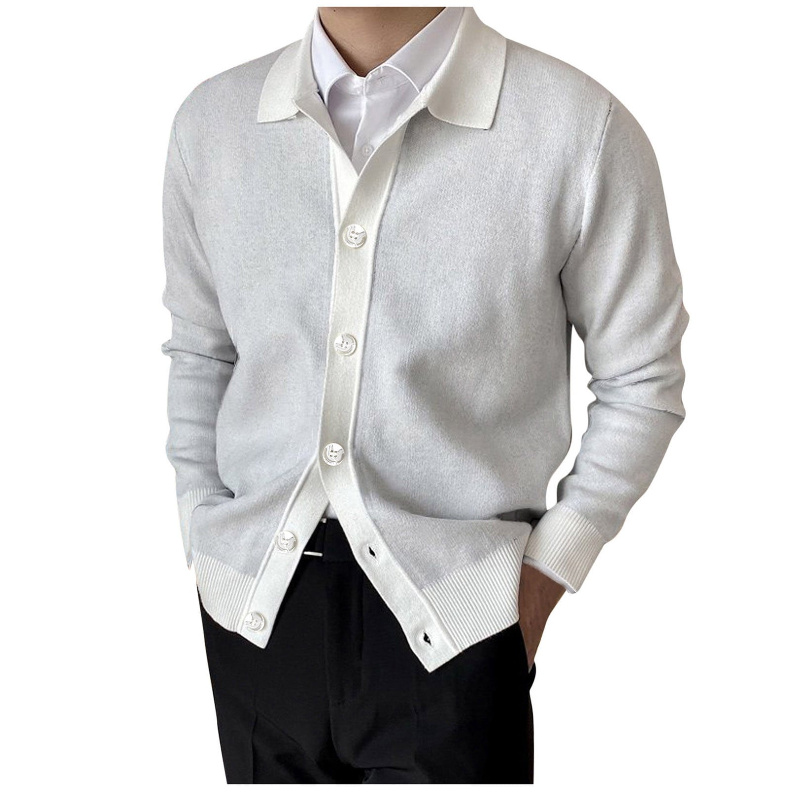 Mens Solid Knit Cardigan With V Neck Button Front In Coffee Brown For Spring And Everyday Wear main image 1