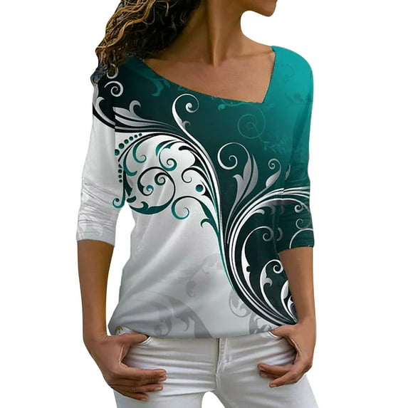 ketyyh-chn99 Green White T Shirt Women's Basic Round Neck Long Sleeve Crop Top