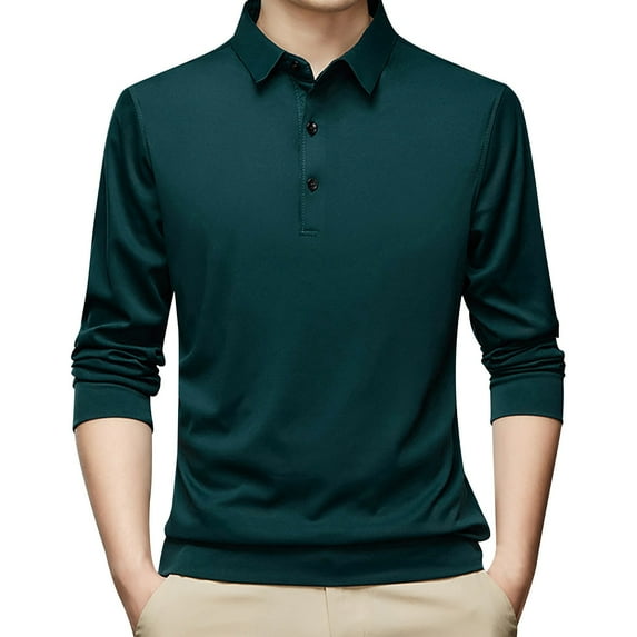 ketyyh-chn99 Men's Polo Shirts long Sleeve Casual Slim Fit Workout Shirts Solid Color Tops Fall Clothes Green,M