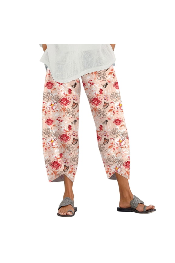 Pajama Pants For Women Women's Casual Floral Print Belted Summer Beach High Waist Wide Leg Pants with Pockets