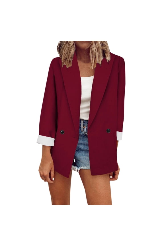 Red Blazer Women Casual Open Front Sequin Jackets Cardigan Glitter Long Sleeve Short Coats Crop Blazer