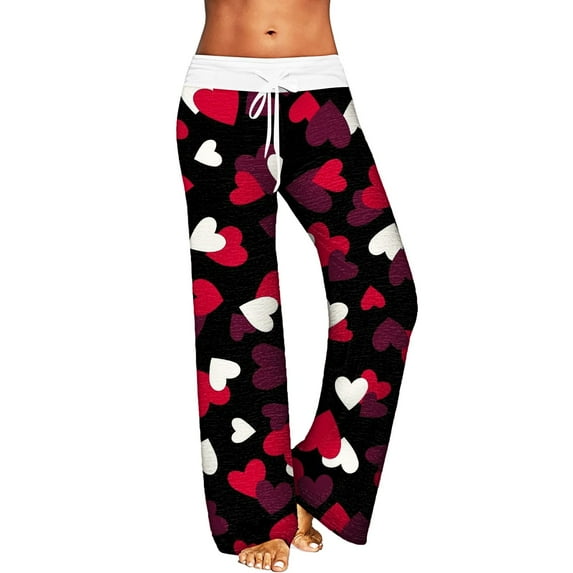 ketyyh-chn99 Valentines Day Womens Insulated Pants Womens Slacks Valentine's Day Printed Love PrintHome Trousers Drawstring Waist Wide Leg Slacks
