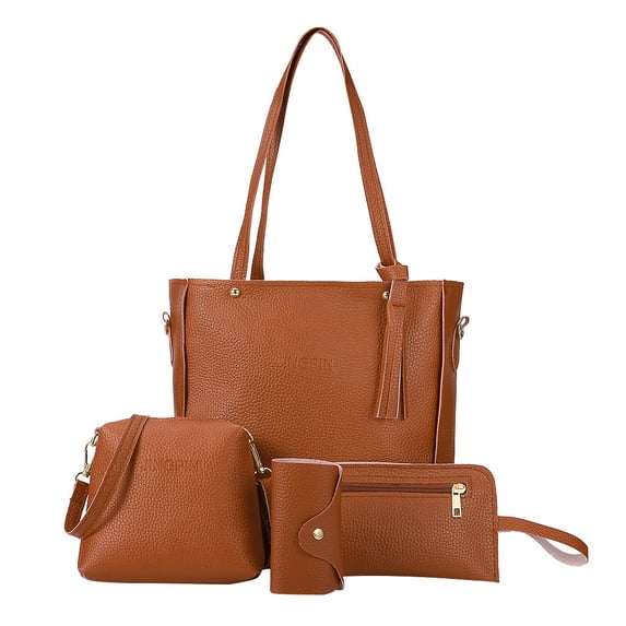 keusn 4 pcs handbag and purse set for women pu leather shoulder crossbody tote bucket bag pouch wallet card holder set gift for mother girlfriend
