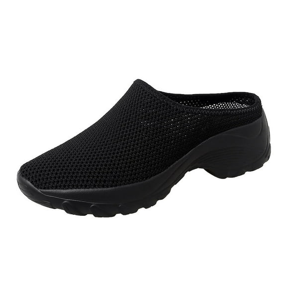 keusn knit mesh half wedge shoes for women outdoor platform walking slide shoes with arch support breathable shoes women's casual shoes black size 9