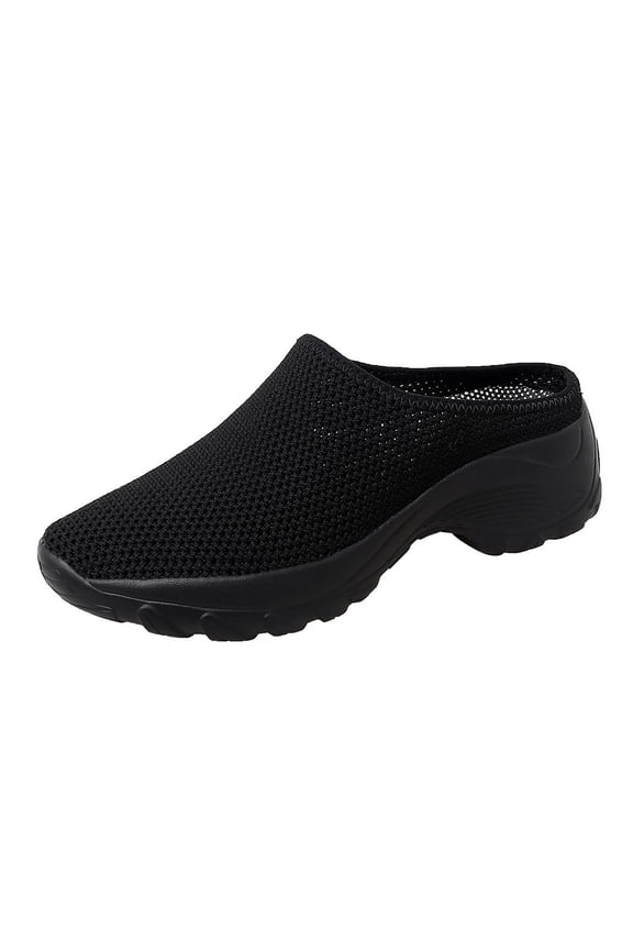 knit mesh half wedge shoes for women outdoor platform walking slide shoes with arch support breathable shoes women's casual shoes black size 6.5