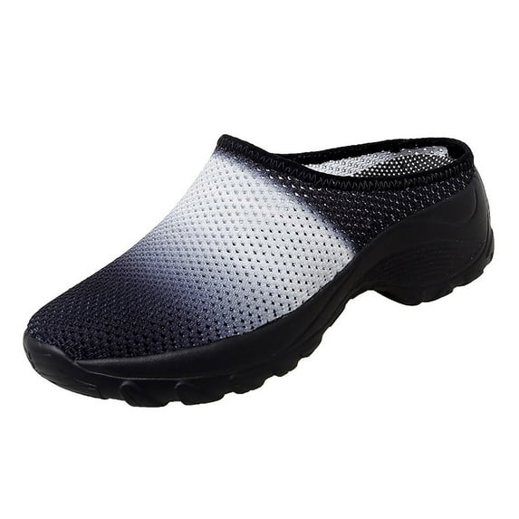 keusn knit mesh half wedge shoes for women outdoor platform walking slide shoes with arch support breathable shoes women's casual shoes white size 6.5