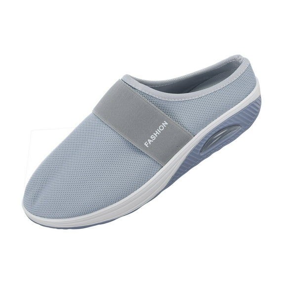 keusn knit mesh wedge slide shoes for women air cushion slip on orthopedic walking shoes with arch support casual comfort platform walking shoes grey size 7