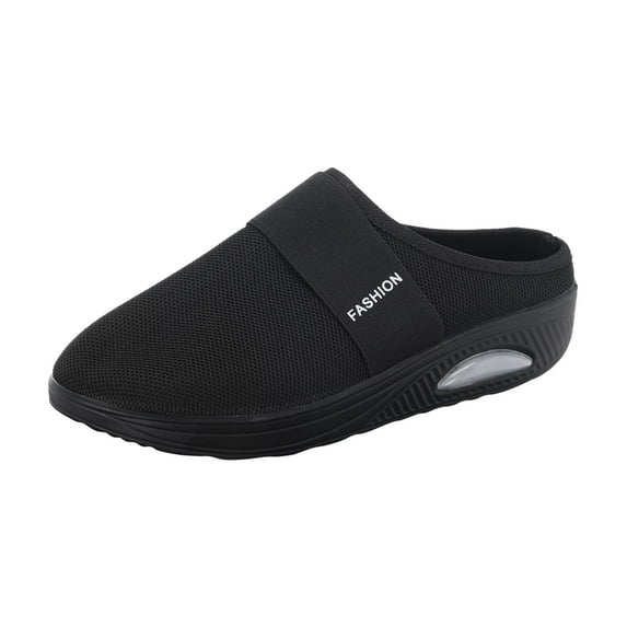 keusn knit mesh wedge slide shoes for women air cushion slip on orthopedic walking shoes with arch support casual comfort platform walking shoes black size 7