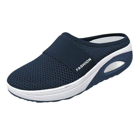 keusn knit mesh wedge slide shoes for women air cushion slip on orthopedic walking shoes with arch support casual comfort platform walking shoes dark blue size 9