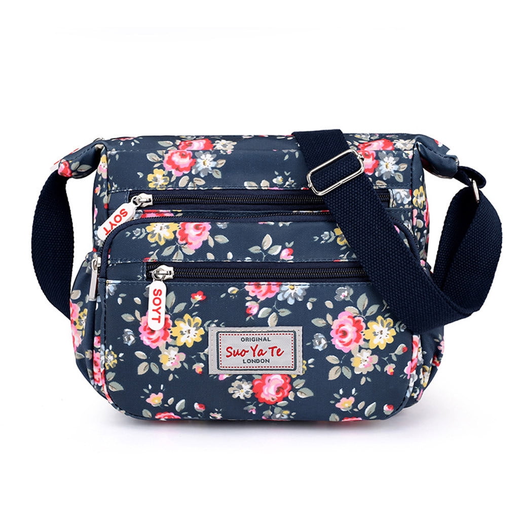 keusn nylon floral crossbody bag for womens travel handbags with adjustable strap