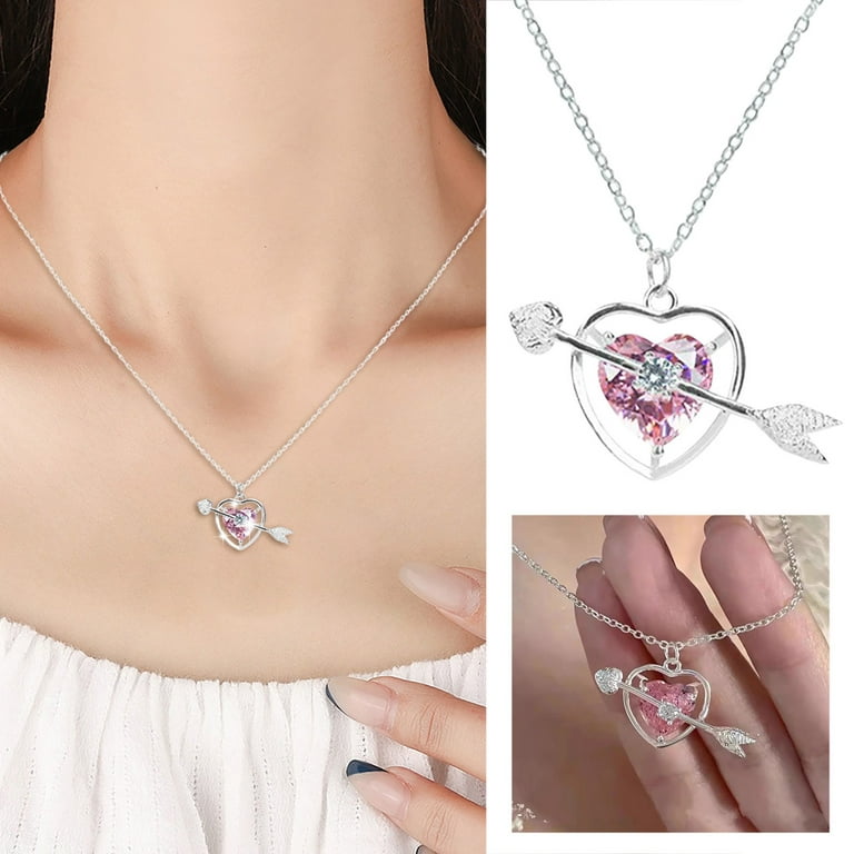 keusn pink diamond necklace love collarbone chain light girlfriend necklace  birthday gift valentines fashion jewelry silver zircon pink heart