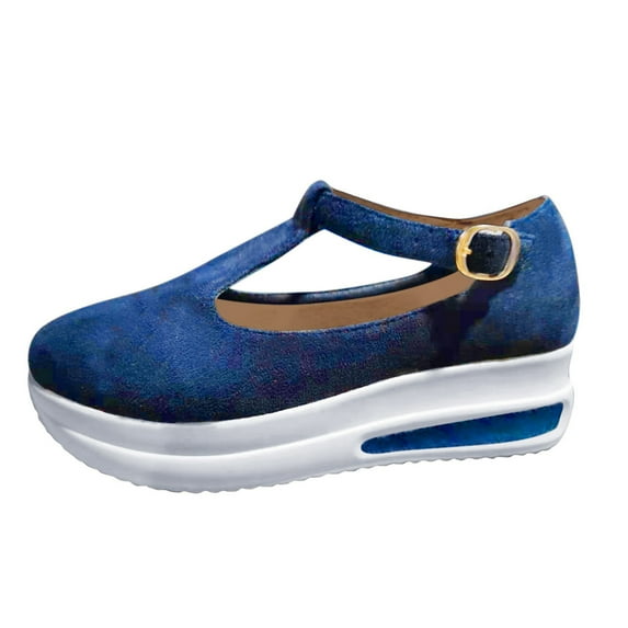 keusn platform wedge sandals for women closed toe buckle ankle strap shoes wedge sandals blue size 10
