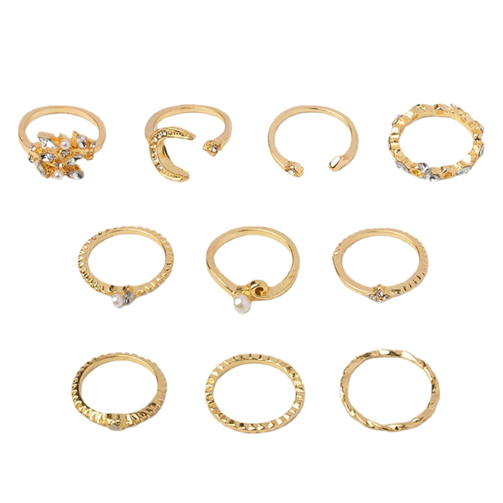 keusn ring combination multi pc moon star leaf love diamond joint ring